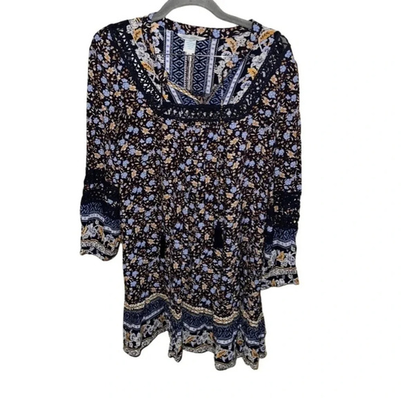 Sundance Navy Blue Floral Boho Long Sleeve Dress Size XS - Picture 2 of 8